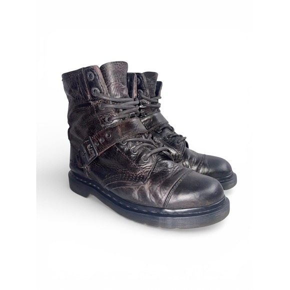 Dr. Martens Triumph 1460 Moto Buckle boots in dark brown leather M 9/ W 10
